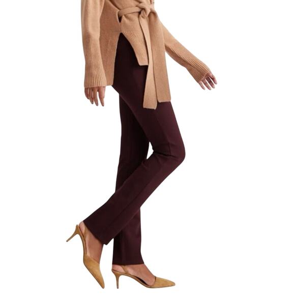 New Quince Petite Small 28" Ultra-Stretch Ponte Straight Leg Pant Burgundy - Picture 2 of 12